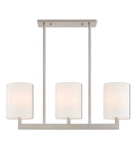 Load image into Gallery viewer, Island 3 Light with Brushed Nickel Hand Crafted Off-White Fabric Outside &amp; White Fabric Inside Hardback Medium 36 inch 180 Watts - World of Crystal
