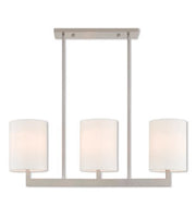 Island 3 Light with Brushed Nickel Hand Crafted Off-White Fabric Outside & White Fabric Inside Hardback Medium 36 inch 180 Watts - World of Crystal
