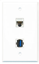 Load image into Gallery viewer, RiteAV - 1 Port Cat5e Ethernet White 1 Port USB 3 A-A Wall Plate - Bracket Included
