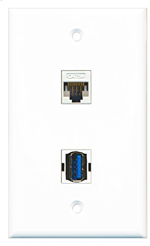 RiteAV - 1 Port Cat5e Ethernet White 1 Port USB 3 A-A Wall Plate - Bracket Included