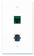 Load image into Gallery viewer, RiteAV - 1 Port Cat6 Ethernet Green 1 Port USB 3 A-A Wall Plate - Bracket Included
