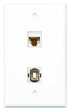 Load image into Gallery viewer, RiteAV - 1 Port Cat6 Ethernet White 1 Port USB B-B Wall Plate - Bracket Included

