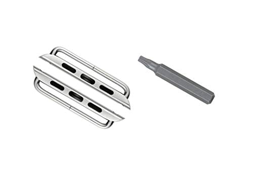 2 Silver Color Lug Adapters Connectors with Outside Screw Bars & Star Tool Compatible with Apple Watch 42mm All Series SE 6 5 4 3 2 1 Band Replacement - Fits up to 25mm Watch Straps