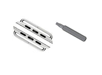 2 Silver Color Lug Adapters Connectors with Outside Screw Bars & Star Tool Compatible with Apple Watch 44mm All Series 4 5 6 SE Band Replacement - Fits up to 25mm Watch Straps
