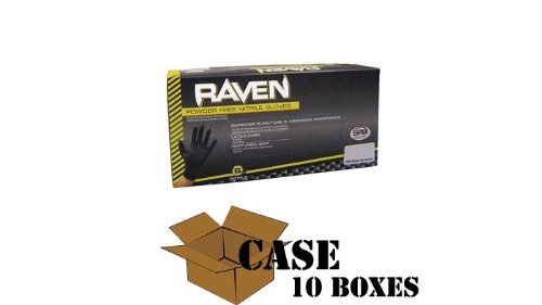 SAS Safety Raven - Black Nitrile Exam Powder Free Gloves - 1 Case, Medium