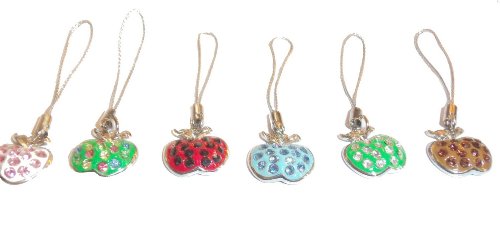 Cell Phone Decoration Charms ~ Fruit Apples Accented With Rhinestones Cell Phone Strap Charms Set Of