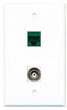 Load image into Gallery viewer, RiteAV - 1 Port BNC 1 Port Cat6 Ethernet Green Wall Plate - Bracket Included
