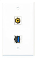 RiteAV - 1 Port RCA Yellow 1 Port USB 3 A-A Wall Plate - Bracket Included