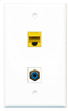 Load image into Gallery viewer, RiteAV - 1 Port RCA Blue 1 Port Cat6 Ethernet Yellow Wall Plate - Bracket Included
