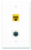 RiteAV - 1 Port RCA Blue 1 Port Cat6 Ethernet Yellow Wall Plate - Bracket Included