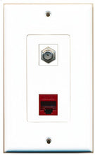 Load image into Gallery viewer, RiteAV - 1 Port Coax Cable TV- F-Type 1 Port Cat6 Ethernet Red Decorative Wall Plate - Bracket Included
