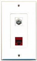 RiteAV - 1 Port Coax Cable TV- F-Type 1 Port Cat6 Ethernet Red Decorative Wall Plate - Bracket Included