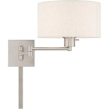 Load image into Gallery viewer, Livex Lighting 40037-91 24.25&quot; One Light Swing Arm Wall Mount, Brushed Nickel Finish with Oatmeal Fabric Shade

