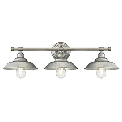 Westinghouse Lighting 6354700 Iron Hill Three-Light Indoor, Galvanized Steel Finish with Metal Shades WALL FIXTURE, 3