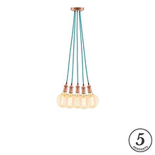 Load image into Gallery viewer, Turquoise Hanging Light Fixture. Eclectic Turquoise w/Vintage Copper 5 Pendant Chandelier
