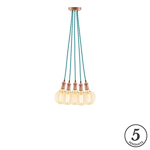 Turquoise Hanging Light Fixture. Eclectic Turquoise w/Vintage Copper 5 Pendant Chandelier