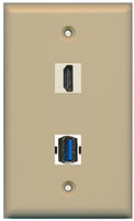 RiteAV - 1 Port HDMI Ivory 1 Port USB 3 A-A Wall Plate - Bracket Included