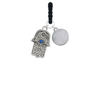Load image into Gallery viewer, Delight Jewelry Hamsa Hand with Blue Crystal Stronger Braver Smarter Phone Charm
