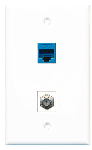 RiteAV - 1 Port Coax Cable TV- F-Type 1 Port Cat6 Ethernet Blue Wall Plate - Bracket Included