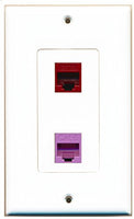 RiteAV - 1 Port Cat6 Ethernet Red 1 Port Cat6 Ethernet Purple Decorative Wall Plate - Bracket Included