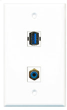 Load image into Gallery viewer, RiteAV - 1 Port RCA Blue 1 Port USB 3 A-A Wall Plate - Bracket Included
