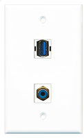 RiteAV - 1 Port RCA Blue 1 Port USB 3 A-A Wall Plate - Bracket Included