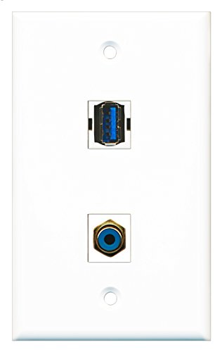 RiteAV - 1 Port RCA Blue 1 Port USB 3 A-A Wall Plate - Bracket Included