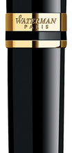 Load image into Gallery viewer, Waterman Expert Fountain Pen, Gloss Black with 23k Gold Trim, Medium Nib with Blue Ink Cartridge, Gift Box
