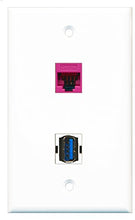 Load image into Gallery viewer, RiteAV - 1 Port Cat5e Ethernet Pink 1 Port USB 3 A-A Wall Plate - Bracket Included
