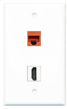 Load image into Gallery viewer, RiteAV - 1 Port HDMI 1 Port Cat5e Ethernet Orange Wall Plate - Bracket Included
