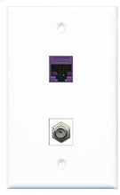 Load image into Gallery viewer, RiteAV - 1 Port Coax Cable TV- F-Type 1 Port Cat5e Ethernet Purple Wall Plate - Bracket Included

