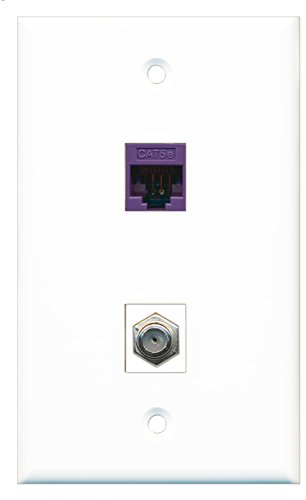 RiteAV - 1 Port Coax Cable TV- F-Type 1 Port Cat5e Ethernet Purple Wall Plate - Bracket Included