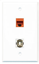 Load image into Gallery viewer, RiteAV - 1 Port Cat5e Ethernet Orange 1 Port USB B-B Wall Plate - Bracket Included

