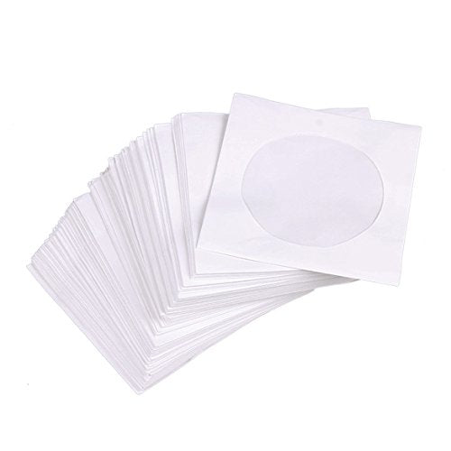 Awakingdemi DVD Paper Sleeves,Mini 95Pcs Protective White Paper CD DVD Disc Storage Bag Envelopes Flap