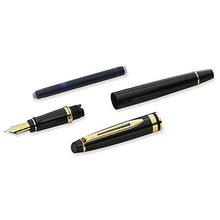 Load image into Gallery viewer, Waterman Expert Fountain Pen, Gloss Black with 23k Gold Trim, Medium Nib with Blue Ink Cartridge, Gift Box
