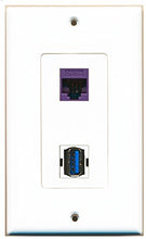 Load image into Gallery viewer, RiteAV - 1 Port Cat5e Ethernet Purple 1 Port USB 3 A-A Decorative Wall Plate - Bracket Included
