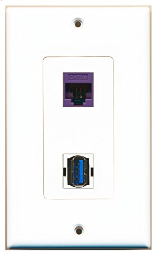 RiteAV - 1 Port Cat5e Ethernet Purple 1 Port USB 3 A-A Decorative Wall Plate - Bracket Included
