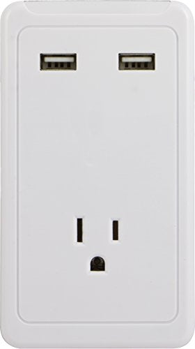 GE 2 USB Ports, 1 AC Wall Outlet Charger Charging Station, White, 13471