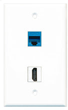 Load image into Gallery viewer, RiteAV - 1 Port HDMI 1 Port Cat5e Ethernet Blue Wall Plate - Bracket Included
