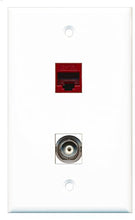 Load image into Gallery viewer, RiteAV - 1 Port BNC 1 Port Cat6 Ethernet Red Wall Plate - Bracket Included
