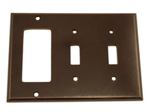 Load image into Gallery viewer, Leviton 80421 3-Gang 2-Toggle 1-Decora/GFCI Device Combination Wallplate, Standard Size, Thermoset, Device Mount, Brown
