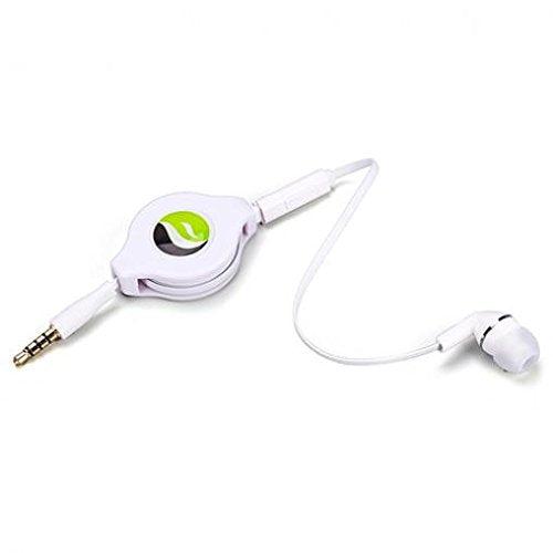 Premium Retractable Headset Mono Hands-Free Earphone Mic Single Earbud Headphone in-Ear Wired [3.5mm] White for Samsung Galaxy S8, S9, Note 8, S8/S9 +