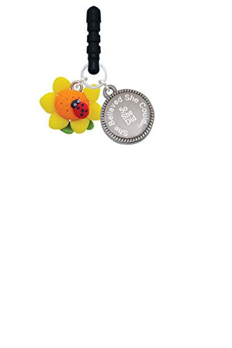 Delight Jewelry Fimo Clay Sunflower with Ladybug She Believed She Could Phone Charm