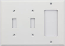 Load image into Gallery viewer, Smooth White Three Gang Switch Plate, Two Toggle Switches One GFI/Rocker Opening
