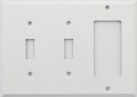 Smooth White Three Gang Switch Plate, Two Toggle Switches One GFI/Rocker Opening