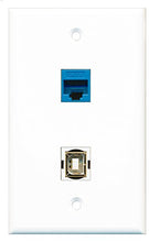 Load image into Gallery viewer, RiteAV - 1 Port Cat6 Ethernet Blue 1 Port USB B-B Wall Plate - Bracket Included
