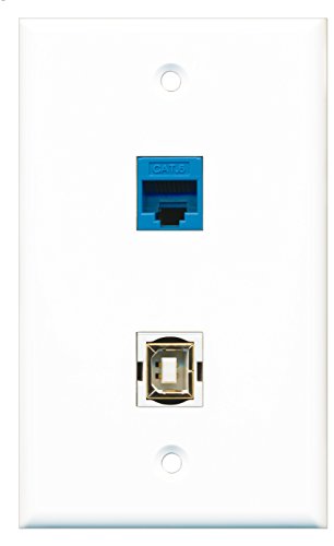 RiteAV - 1 Port Cat6 Ethernet Blue 1 Port USB B-B Wall Plate - Bracket Included