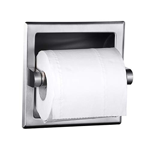 Smack Brushed Nickel Recessed Toilet Paper Holder,Contemporary Hotel Style  Wall Toilet Paper Holder - Recessed Toilet Tissue Holder Includes Rear