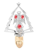 Angel Holding A Cross In In A Tree Night Light. With Red Swarovski Austrian Crystals