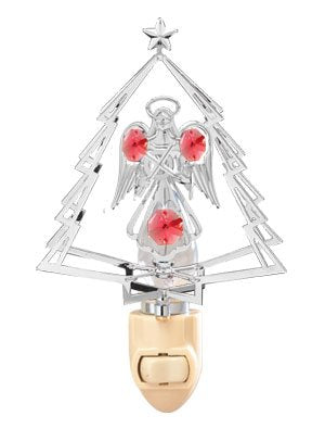 Angel Holding A Cross In In A Tree Night Light. With Red Swarovski Austrian Crystals